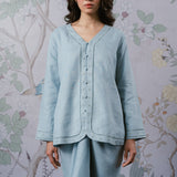 Signature Linen Kebaya Top in Coral Blue