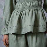 Honeymoon Linen Blouse in Sage