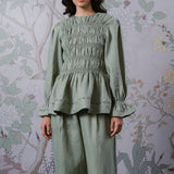 Honeymoon Linen Blouse in Sage