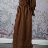 Honeymoon Shirred Linen Dress in Chocolate