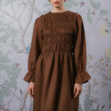 Honeymoon Shirred Linen Dress in Chocolate