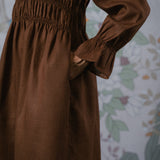 Honeymoon Shirred Linen Dress in Chocolate