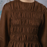 Honeymoon Shirred Linen Dress in Chocolate