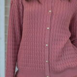 Iris Cable-Knit Cardigan in Berry Pink