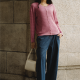 Iris Cable-Knit Cardigan in Berry Pink