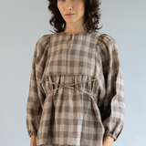 Big Day Linen Blouse in Brown Gingham
