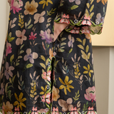 Serene Ramie Kurung Floral Set with Selendang in Noir Floral