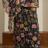 Serene Ramie Kurung Floral Set with Selendang in Noir Floral