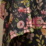 Serene Ramie Kurung Floral Set with Selendang in Noir Floral