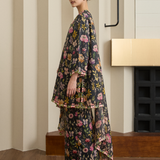 Serene Ramie Kurung Floral Set with Selendang in Noir Floral