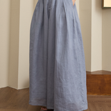 Narumi Pleated Ramie Trousers in Dusty Blue