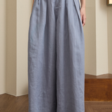 Narumi Pleated Ramie Trousers in Dusty Blue