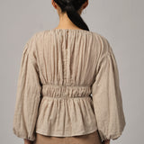 Odette Long-Sleeve Blouse in Ecru Gingham