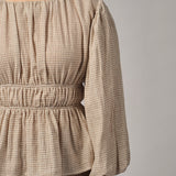 Odette Long-Sleeve Blouse in Ecru Gingham