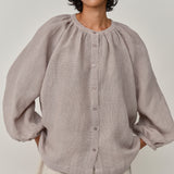 Lake Long Sleeve Linen Shirt in Pebble