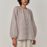 Lake Long Sleeve Linen Shirt in Pebble