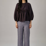 Big Day Linen Gingham Blouse in Dark Blue