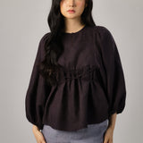 Big Day Linen Gingham Blouse in Dark Blue