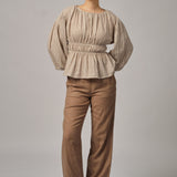 Odette Long-Sleeve Blouse in Ecru Gingham