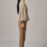 Odette Long-Sleeve Blouse in Ecru Gingham