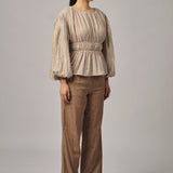 Odette Long-Sleeve Blouse in Ecru Gingham