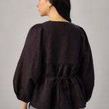 Big Day Linen Gingham Blouse in Dark Blue