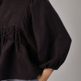 Big Day Linen Gingham Blouse in Dark Blue