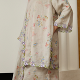 Serene Ramie Kurung Floral Set with Selendang in Dusty Iris Floral