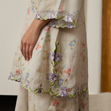 Serene Ramie Kurung Floral Set with Selendang in Dusty Iris Floral