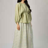 Studio Linen Gingham Skirt in Creamsicle