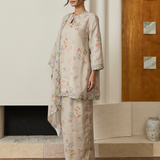 Serene Ramie Kurung Floral Set with Selendang in Dusty Iris Floral