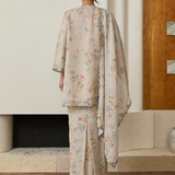 Serene Ramie Kurung Floral Set with Selendang in Dusty Iris Floral