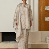 Serene Ramie Kurung Floral Set with Selendang in Dusty Iris Floral