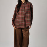Statement Plaid Button-Back Shirt in Cherry Bark