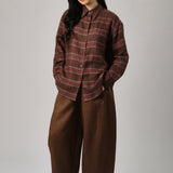 Statement Plaid Button-Back Shirt in Cherry Bark
