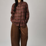 Statement Plaid Button-Back Shirt in Cherry Bark