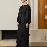 Camille Linen Kebaya Set in Noir