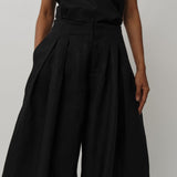 Narumi Pleated Linen Trousers in Noir