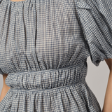 Odette Short-Sleeve Blouse in Blue Gingham