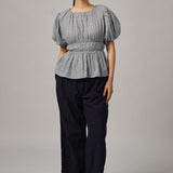 Odette Short-Sleeve Blouse in Blue Gingham