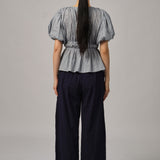 Odette Short-Sleeve Blouse in Blue Gingham