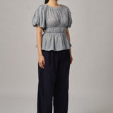 Odette Short-Sleeve Blouse in Blue Gingham