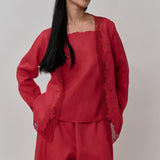 Thalia 2-Piece Linen Blouse in Chili Pepper