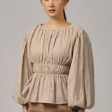 Odette Long-Sleeve Blouse in Ecru Gingham