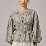 Odette Long-Sleeve Blouse in Grey Gingham