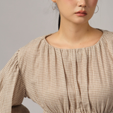 Odette Long-Sleeve Blouse in Ecru Gingham