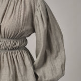 Odette Long-Sleeve Blouse in Grey Gingham