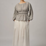 Odette Long-Sleeve Blouse in Grey Gingham