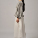 Odette Long-Sleeve Blouse in Grey Gingham