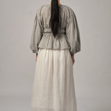 Odette Long-Sleeve Blouse in Grey Gingham